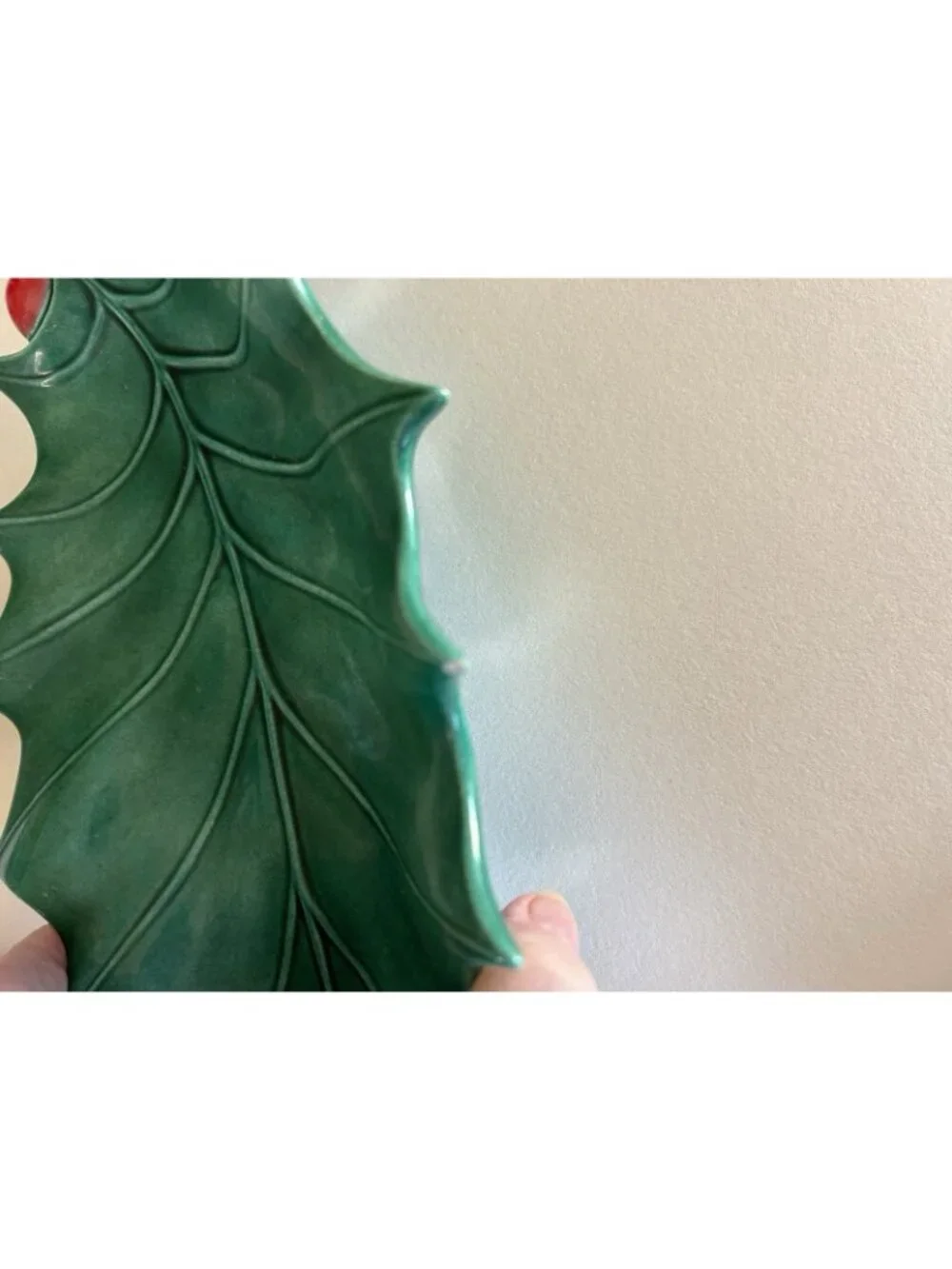 Vintage Christmas Candy Dish Holly Leaf With Berries